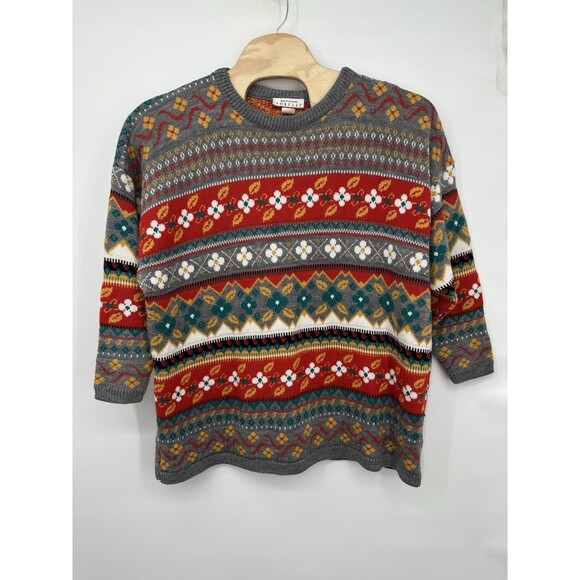 Vtg Moda International Forelli Sweatshirt Women 3X red floral Crewneck - Picture 2 of 7